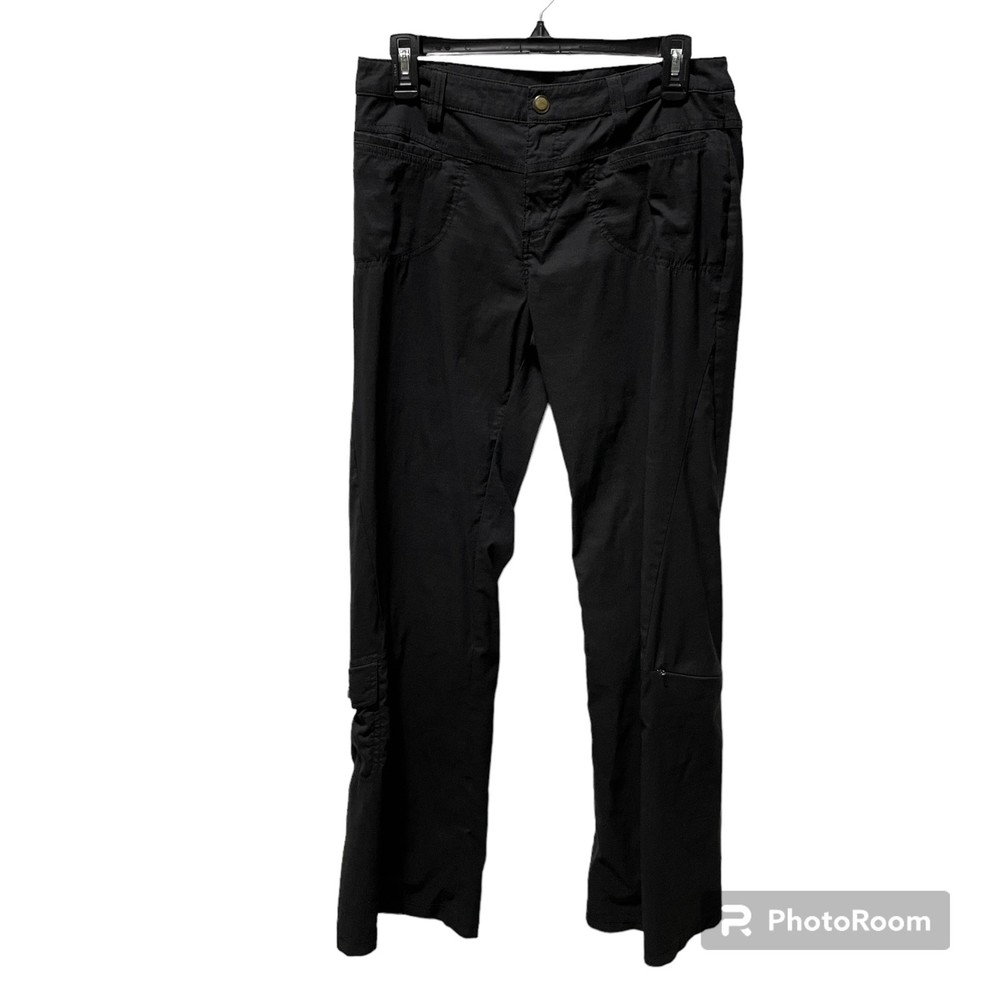 Athleta Dipper Black Cargo Wide Leg Pants Size 10 Nylon Spandex Buckle Detail